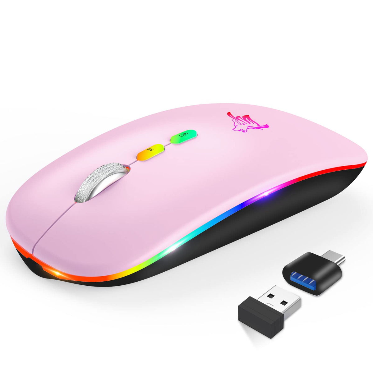 Hotlife Led Wireless Mouse, Slim Rechargeable Wireless Bluetooth Mouse, 24G Portable Usb Optical Wireless Computer Mice With Usb
