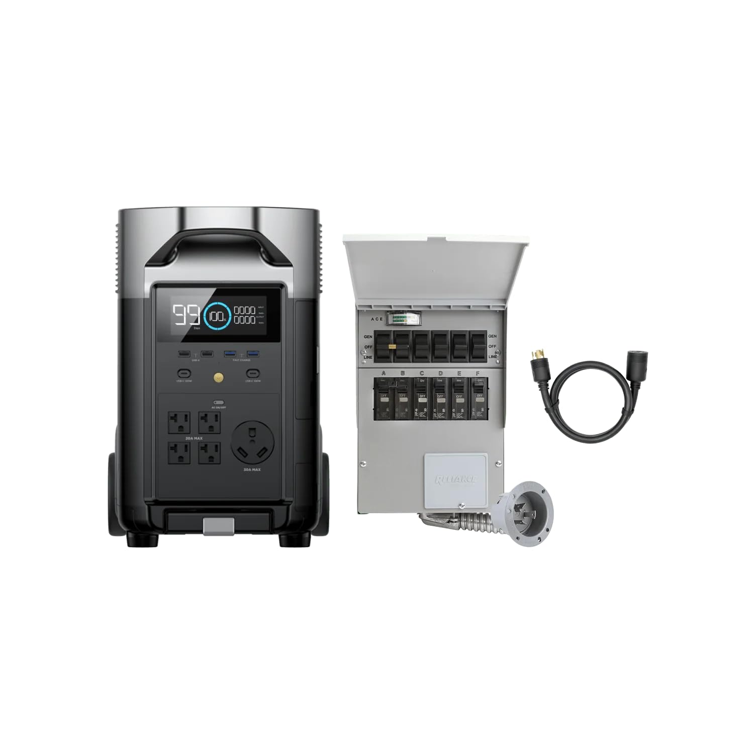 Ef Ecoflow 120V Home Backup Kit: Delta Pro 3600Wh Power Station With Transfer Switch Kit, 3600W Ac Output, Solar Generator For H