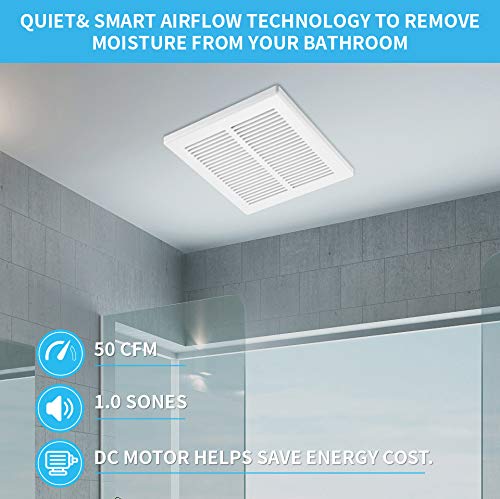 Tech Drive Bathroom Fan 50 Cfm, 1.0Sone Dc Motor With No Attic Access Needed Installation,Very Quiet Ventilation And Exhaust Fan