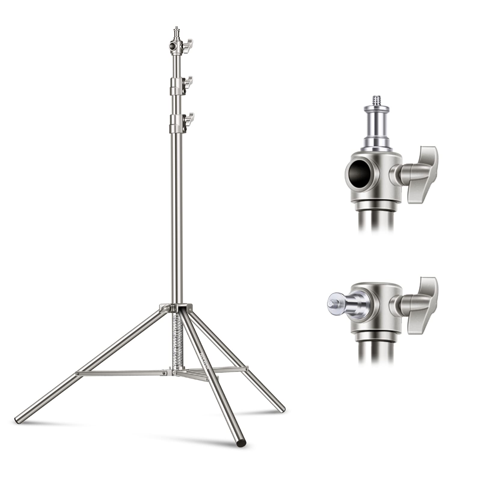 Neewer 7.2Ft/2.2M Stainless Steel Light Stand, Spring Cushioned Heavy Duty Photography Tripod Stand With 1/4    To 3/8    Screw