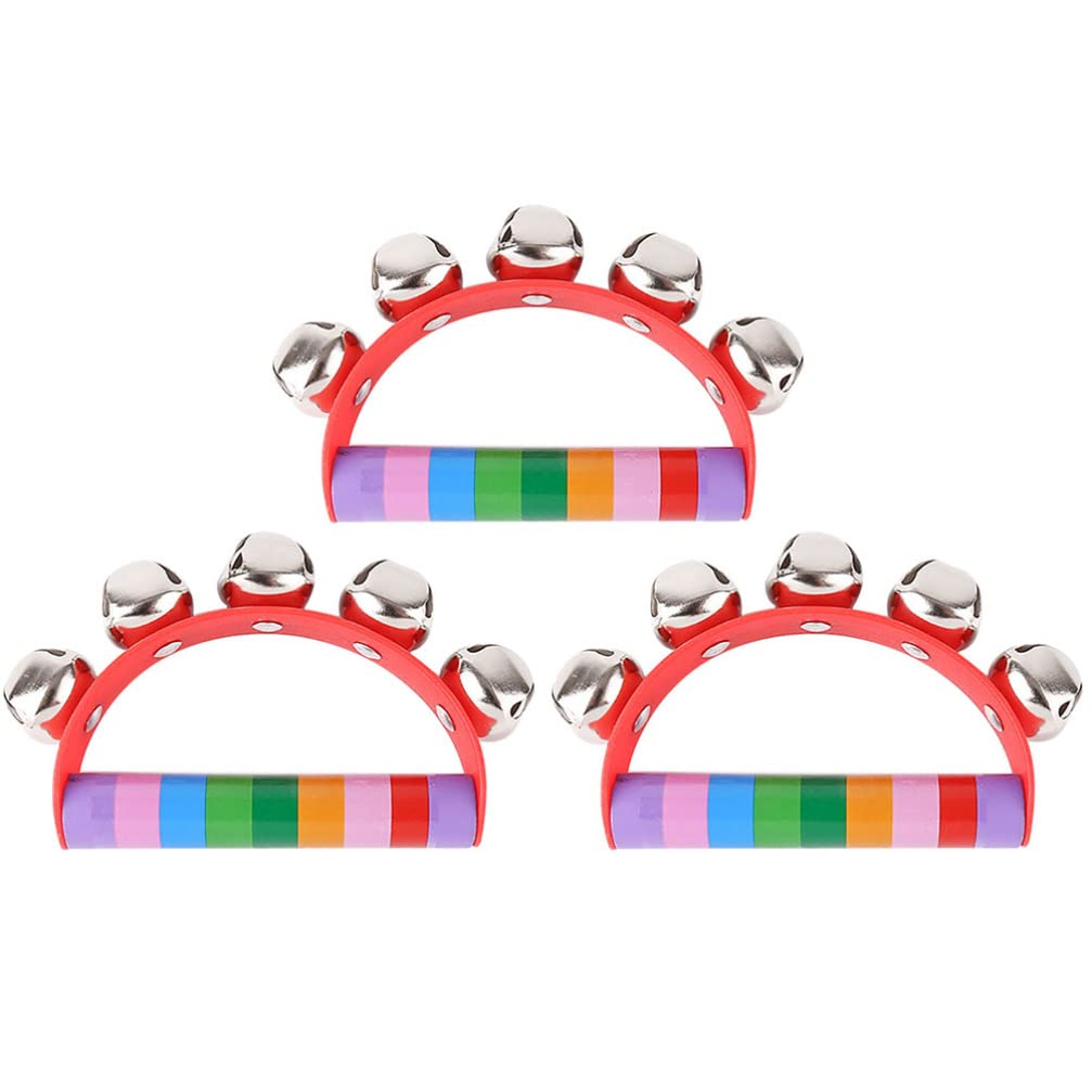 FOMIYES 3pcs Handheld Tambourine Wooden Jingles Hand Held Percussion Drum Hand Held Percussion Instrument for Kids Party KTV Bar