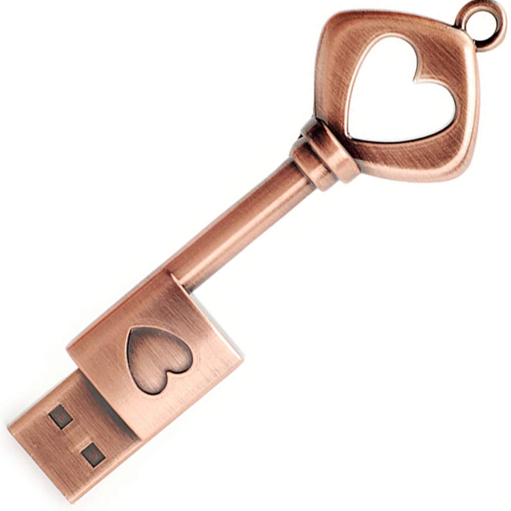 64Gb Usb 2.0 Flash Drive, Borlterclamp Memory Stick Retro Metal Love Heart Key Shaped Thumb Drive