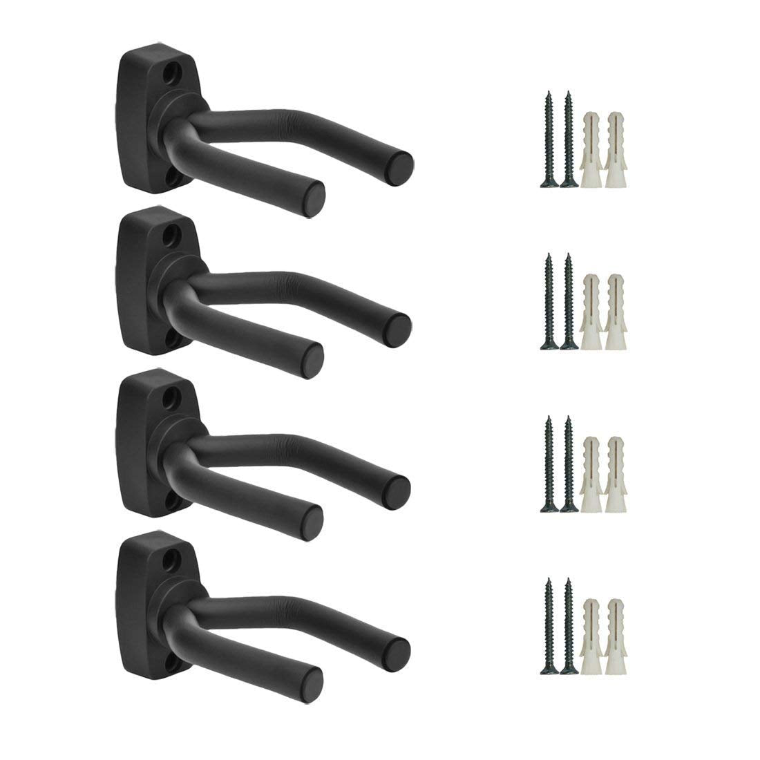 Guitar Wall Mount Hanger 4 Pack Black Guitar Hanger Wall Hook Holder Stand Display With Screws   Easy To Install   Fits Guitars,