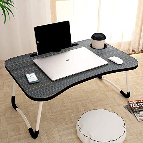 Cluc Foldable Wooden Laptop Bed Tray Table,Multifunction Lap Tablet Desk With Cup Holder,Perfect For Eating Breakfast,Reading Bo