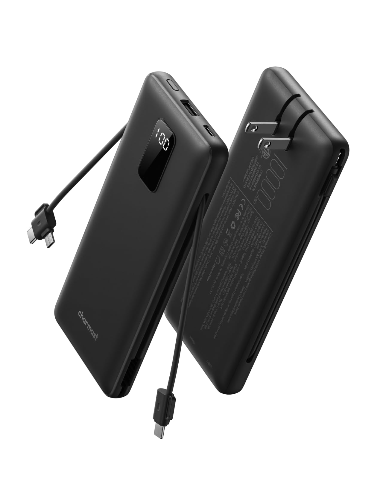 charmast Portable Charger Power Bank 10000mAh with Builtin AC Wall Plug