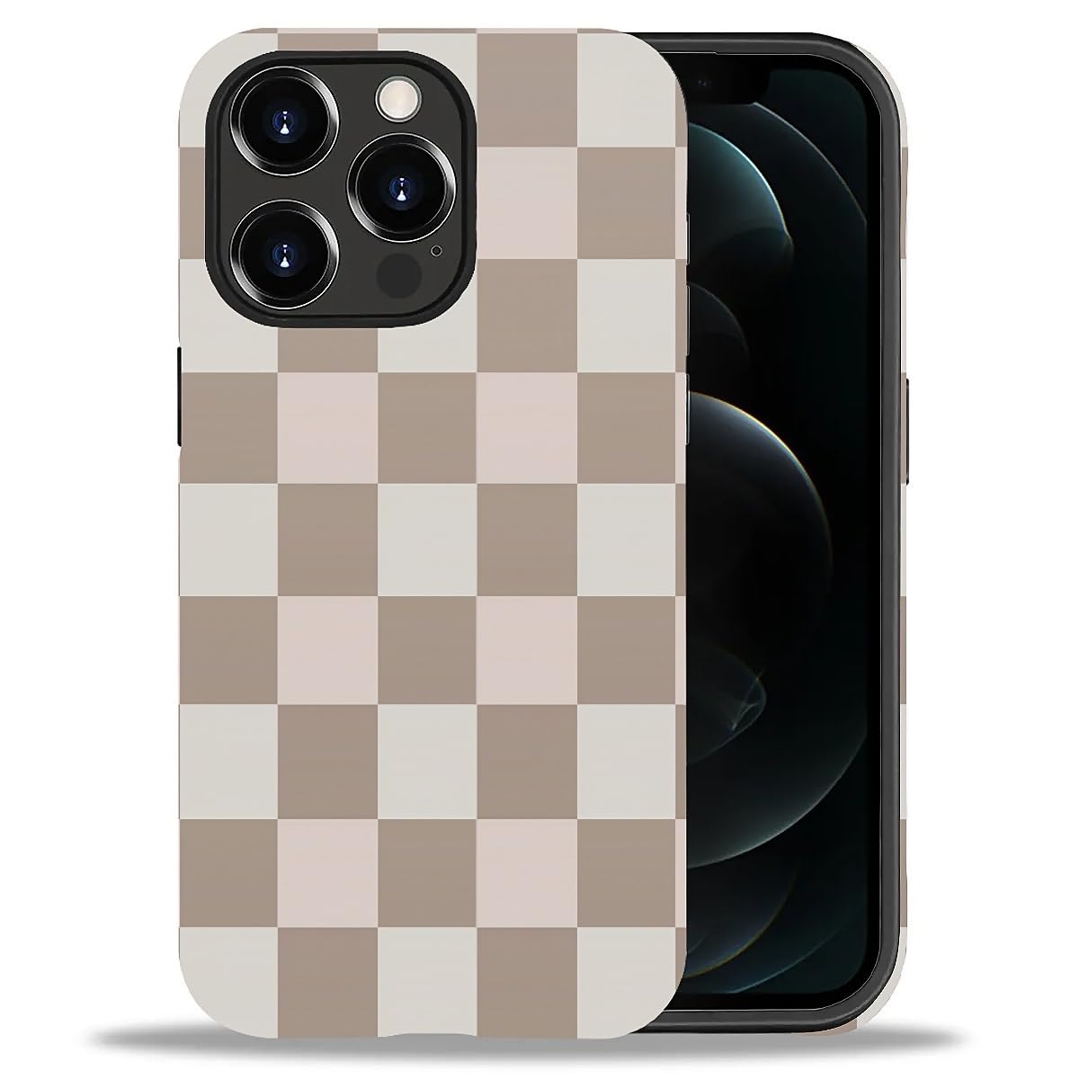 WANKBLC Compatible with iPhone 12 Pro Max Matte Case, Brown Pink Check Plaid Pattern for Girl Full Body Design Soft Silicone Dro