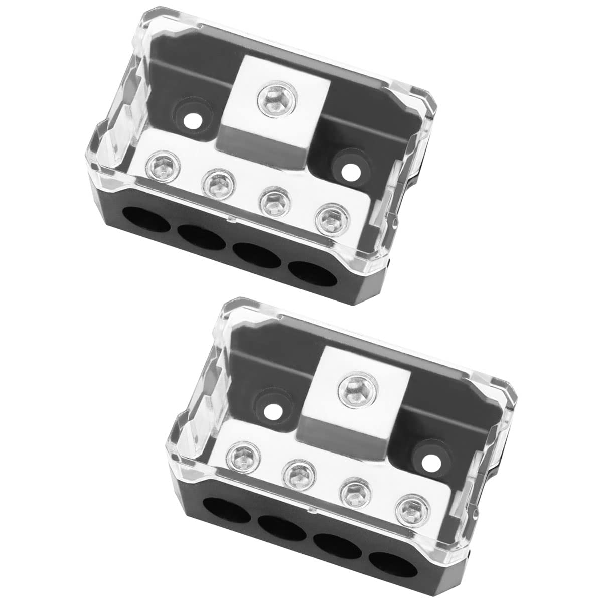 Seamaka 2Pcs 4 Way Power Distribution Block,0/2/4 Awg Gauge In 4/8/10 Gauge Out,Amp Distribution Connecting Block For Car Audio 