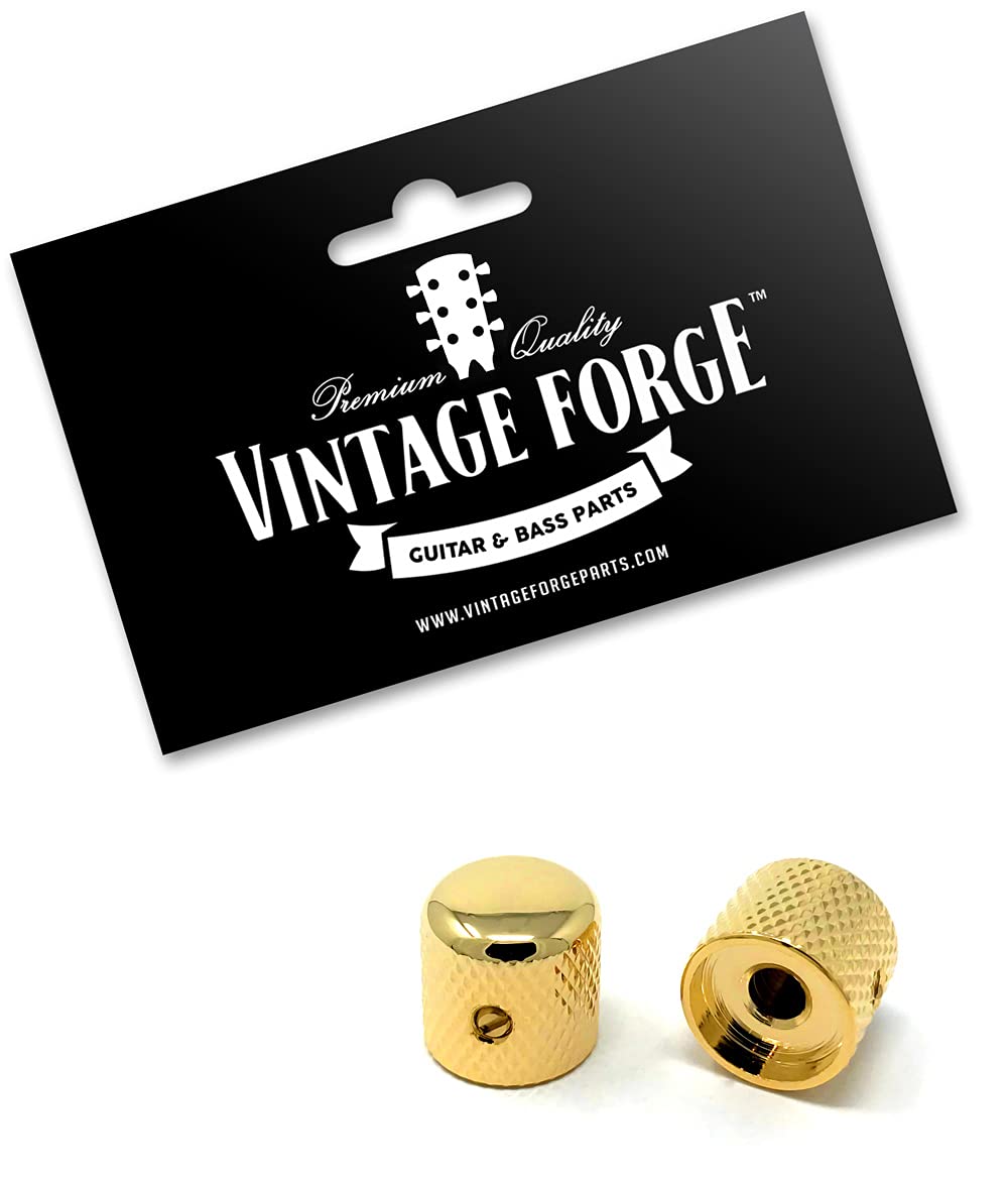 Vintage Forge Gold Metal Dome Knobs For Electric Guitar And Bass (Set Of 2) 6Mm Shaft With Set Screw Dk50M Gld