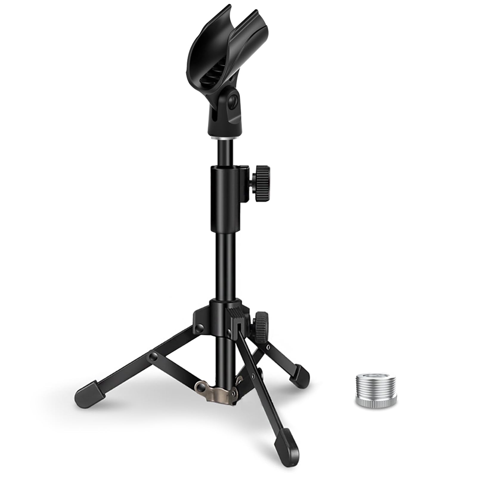 Desk Mic Stand, JCWINY Portable Foldable Microphone Tripod with Mic Clip Holder Adjustable Table Microphone Stand for Blue Yeti 