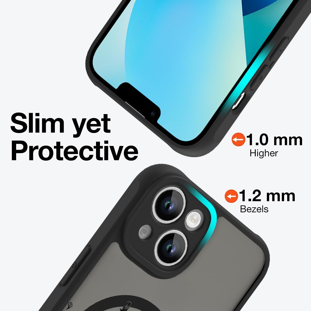 Ook Magnetic For Iphone 13 Case [Compatible With Magsafe] Black Wild Flower Slim Translucent Matte Case For Iphone 13 Case Camer