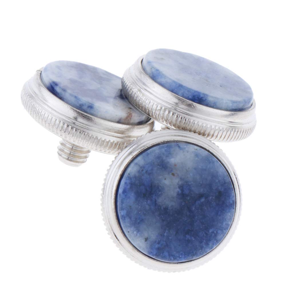 Liyafy 3Pcs Trumpet Valve Finger Buttons Musical Instruments Accessories Silver With Dark Blue Shell Inlay