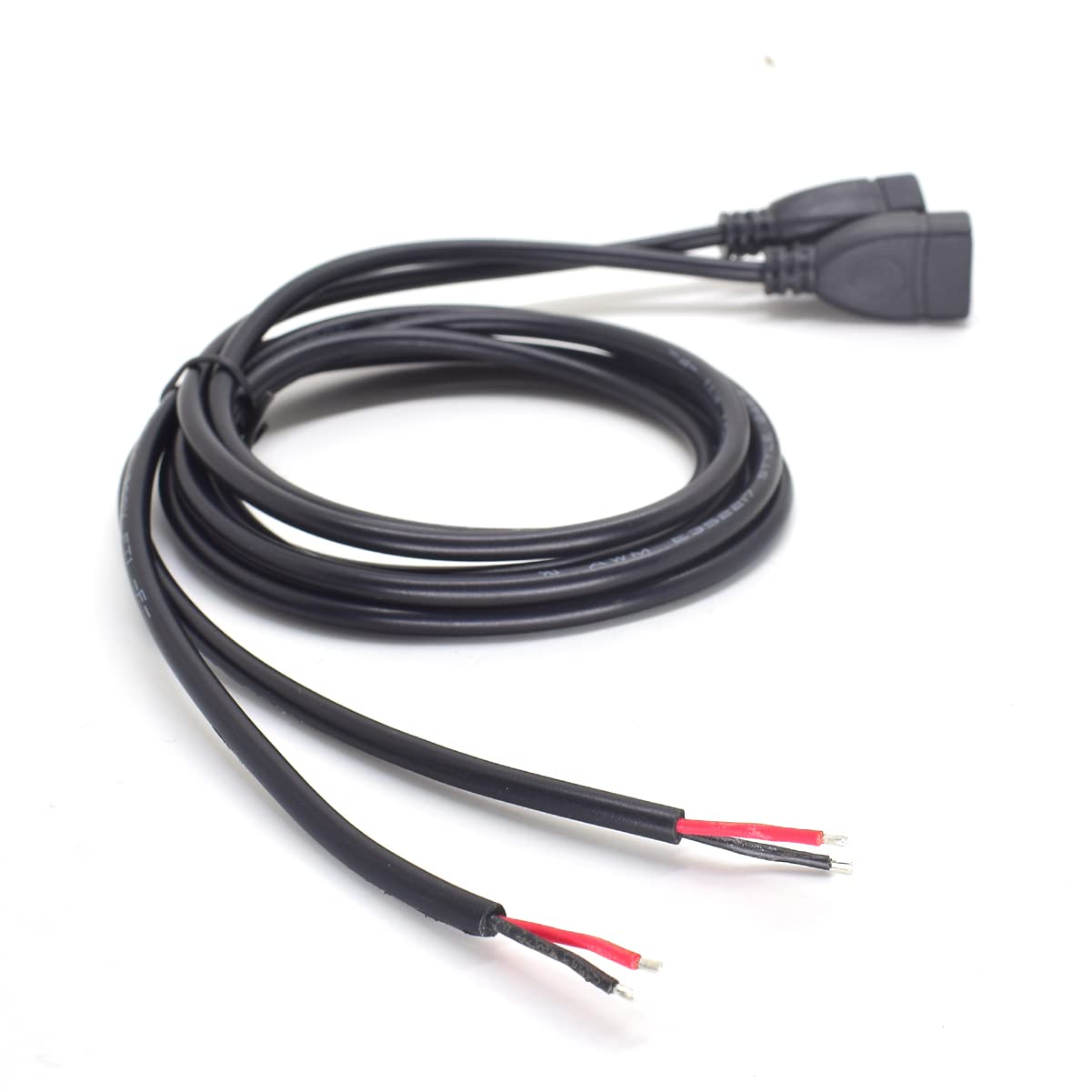 Elnone 2Pcs Usb Pigtail Cable 3.3Ft(1M) Usb 2.0 Female Jack To Open End 2 Wires 20Awg 5V 5A Black Usb Power Cable Diy With 2 Pos