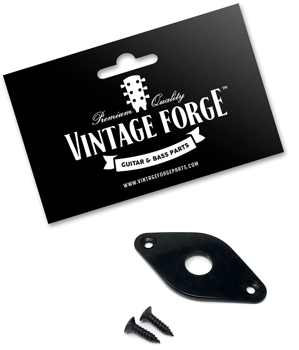 Vintage Forge Diamond Jack Plate For Guitar And Bass Black With Screws Curved Metal Jackplate Jpd40 Blk