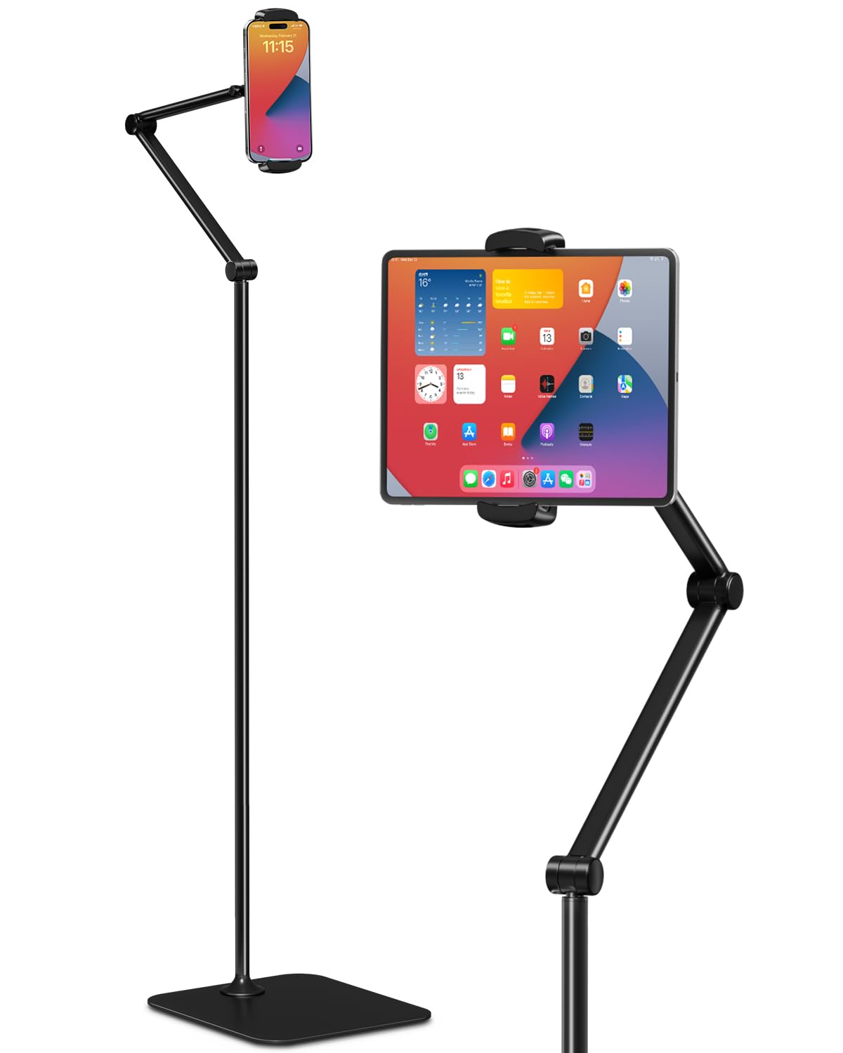 Viozon Tablet Floor Stand Holder, Compatible with 4.7' 13' Phone/Tablet, iPhone 15 Plus/Pro Max iPad,Kindle, 68' Phone Stand, Aluminum Alloy, Universal 360� Rotatable, for Bed,Sofa,Desk,.Black
