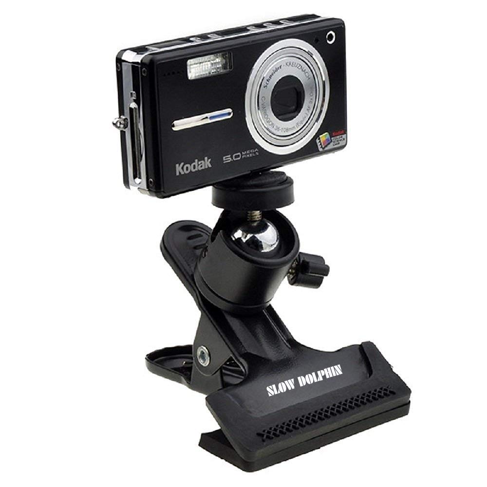 SLOW DOLPHIN Tripod Clip Clamp Mount SD-1000 360 Swivel Mini Ball Head 1/4" Screw for Studio Camera Aluminum Black