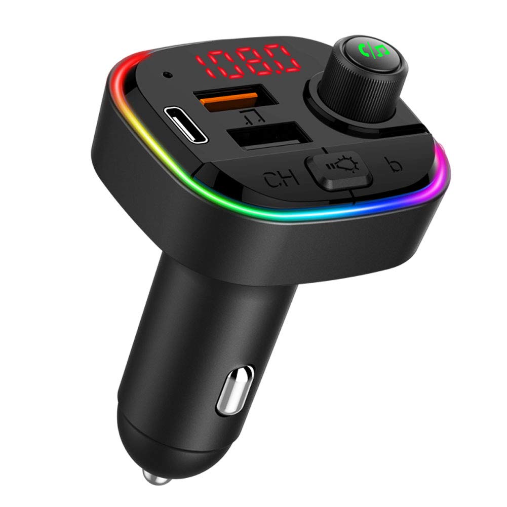 Ohitec Bluetooth Fm Transmitter For Car, Qc3.0 & Usb C Pd 18W Quick Charger & 7 Colors Led Backlit Car Radio Bluetooth Adapter, 