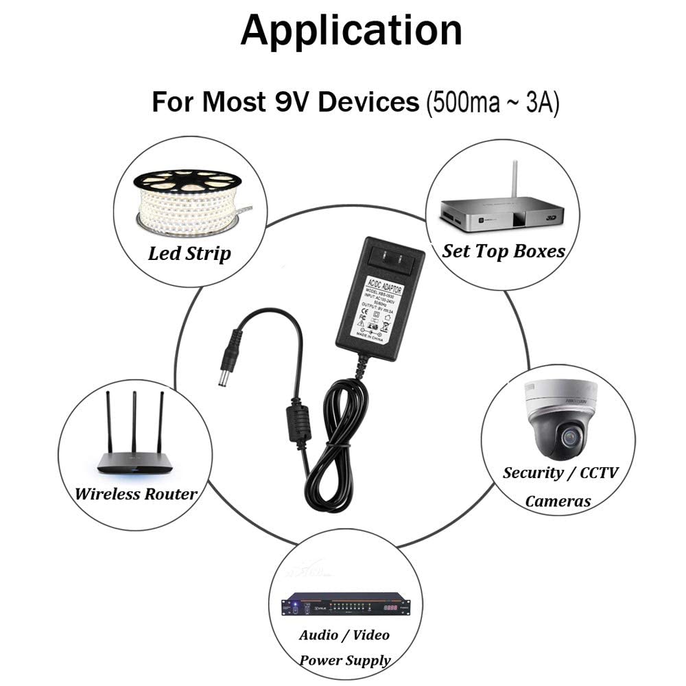 Alloverpower 9V 3A 27W Dc Power Supply Adapter Power Cord Charger For Schwinn Exercise Bike Or Arduino Uno R3, For Crosley Cruis