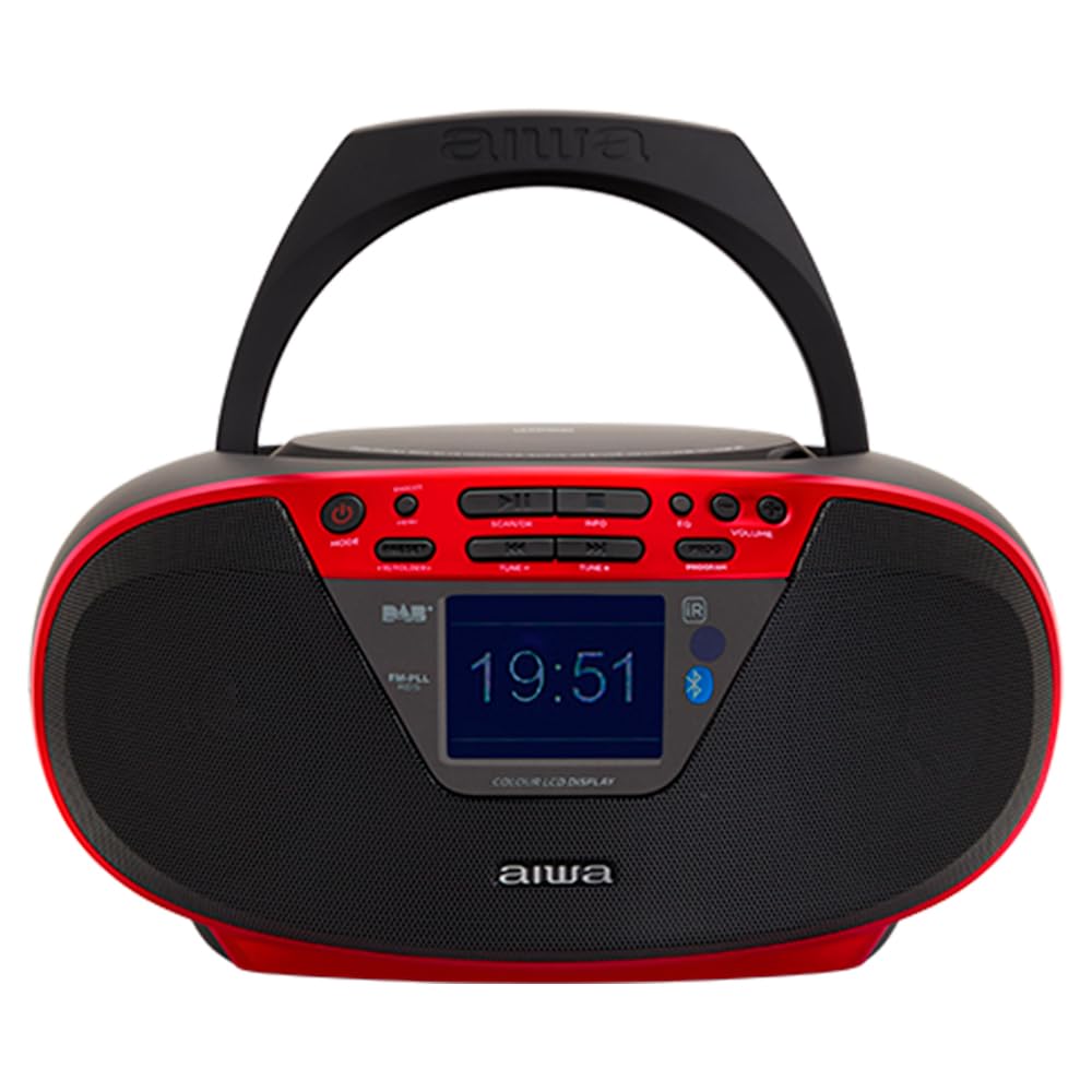 Aiwa BBTU-500DAB/RD Dab+ Portable CD Radio with 2.4 Color Screen, Bluetooth 5.0, USB, CD/CDR/RW/MP3, Dab+. Colour: Red