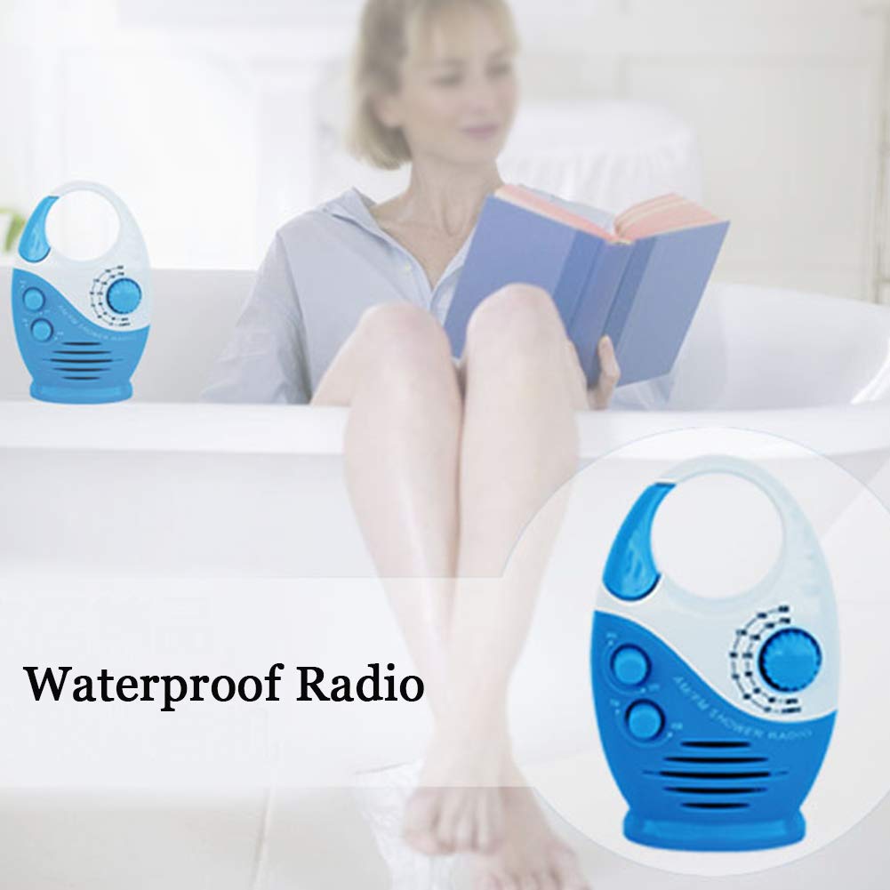 Uxely Shower Radio, Bathroom Radio Am Fm, Waterproof Hanging Shower Radio Adjustable Volume Built In Speaker(White Blue)