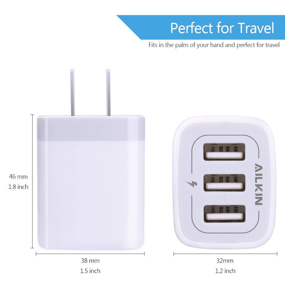 Usbwall Charger Cube Ailkin 3.1A 3 Muti Port Adapter Power Plug Charging Station Box Base For Iphone 14 13 12 Pro Max Mini Se 11