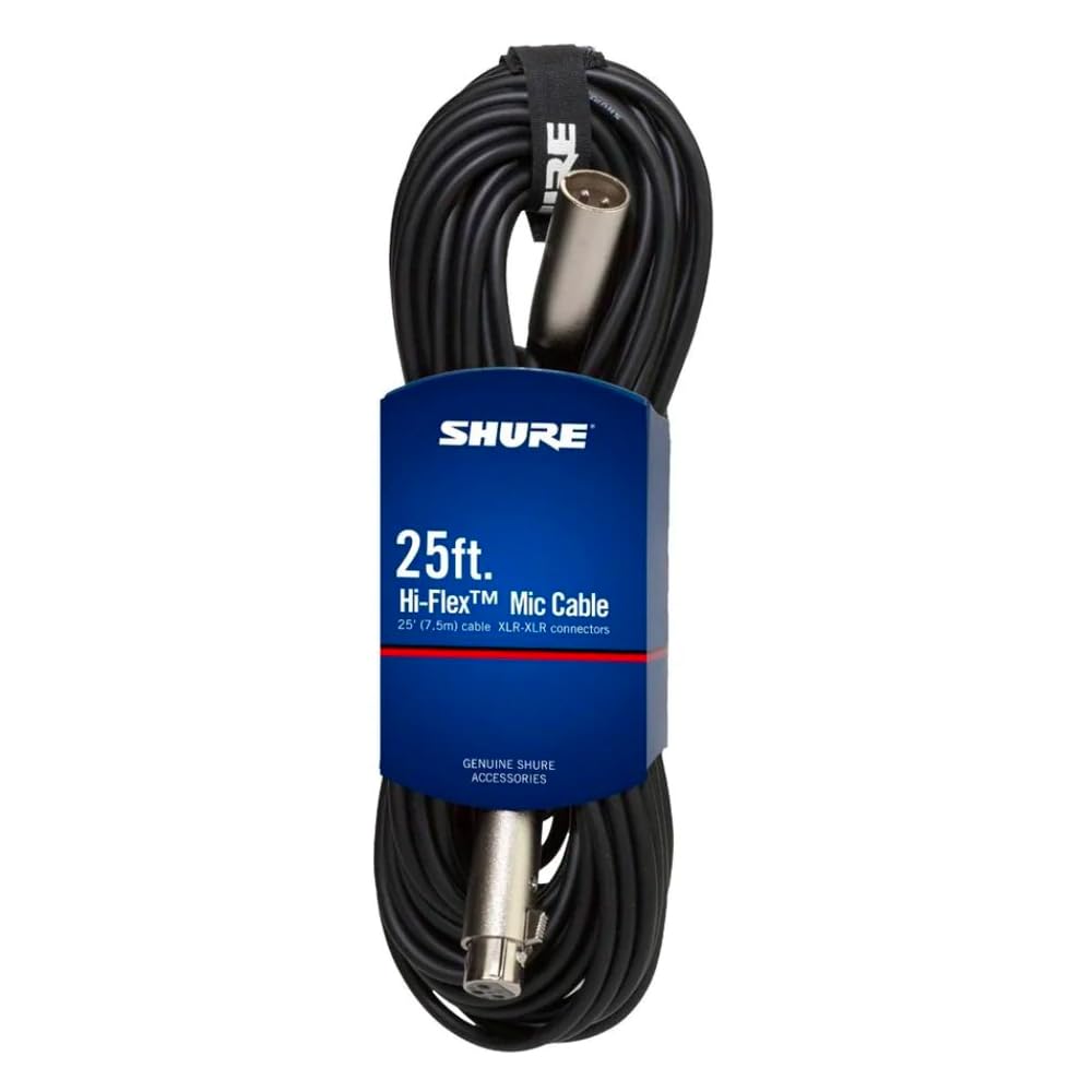 Shure C25J 25 Foot Hi Flex Cable With Chrome Xlr Connectors, Black