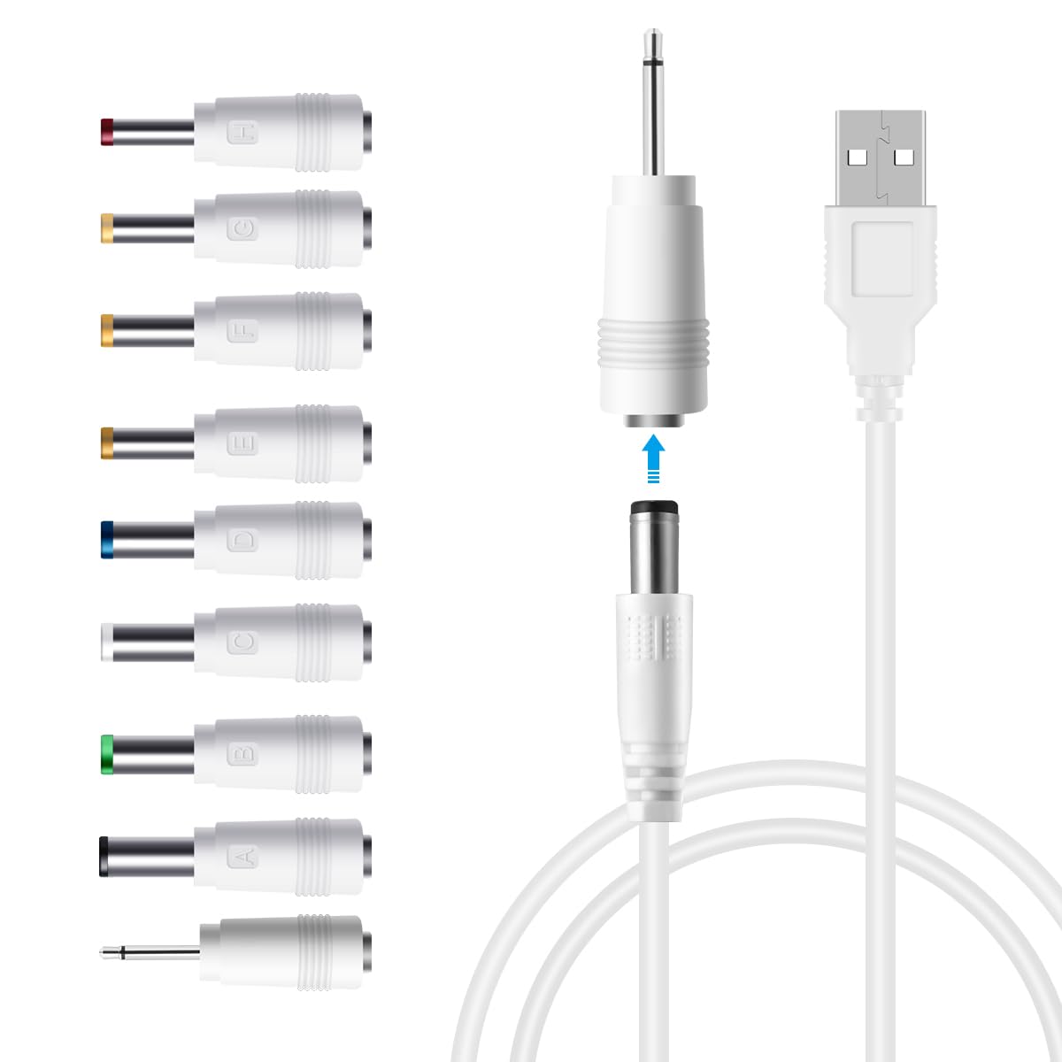 Lanmu Dc 5V Power Cord, Usb To 5V Dc Power Cable Charging Cord With 9 Adapters (6.4 * 4.4Mm, 6.3 * 3.0Mm, 5.5 * 2.5Mm, 5.5 * 2.1