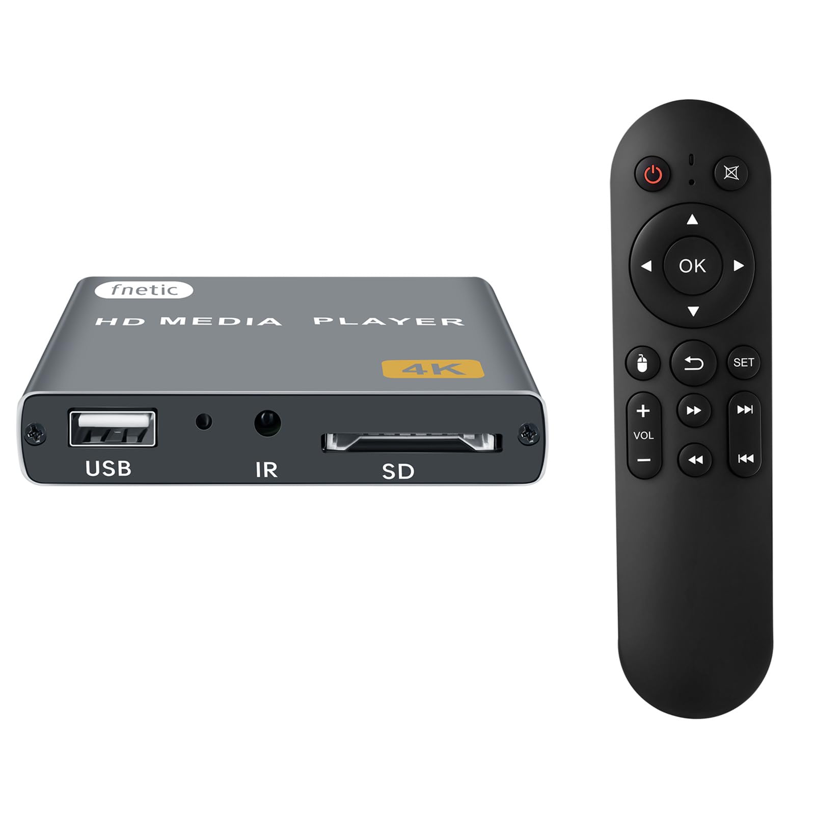 fnetic 4K Digital Media Player, TV MP4 Video Player with HDMI/AV Output, Digital Signage Mini HD Media Players for USB Drives/SD