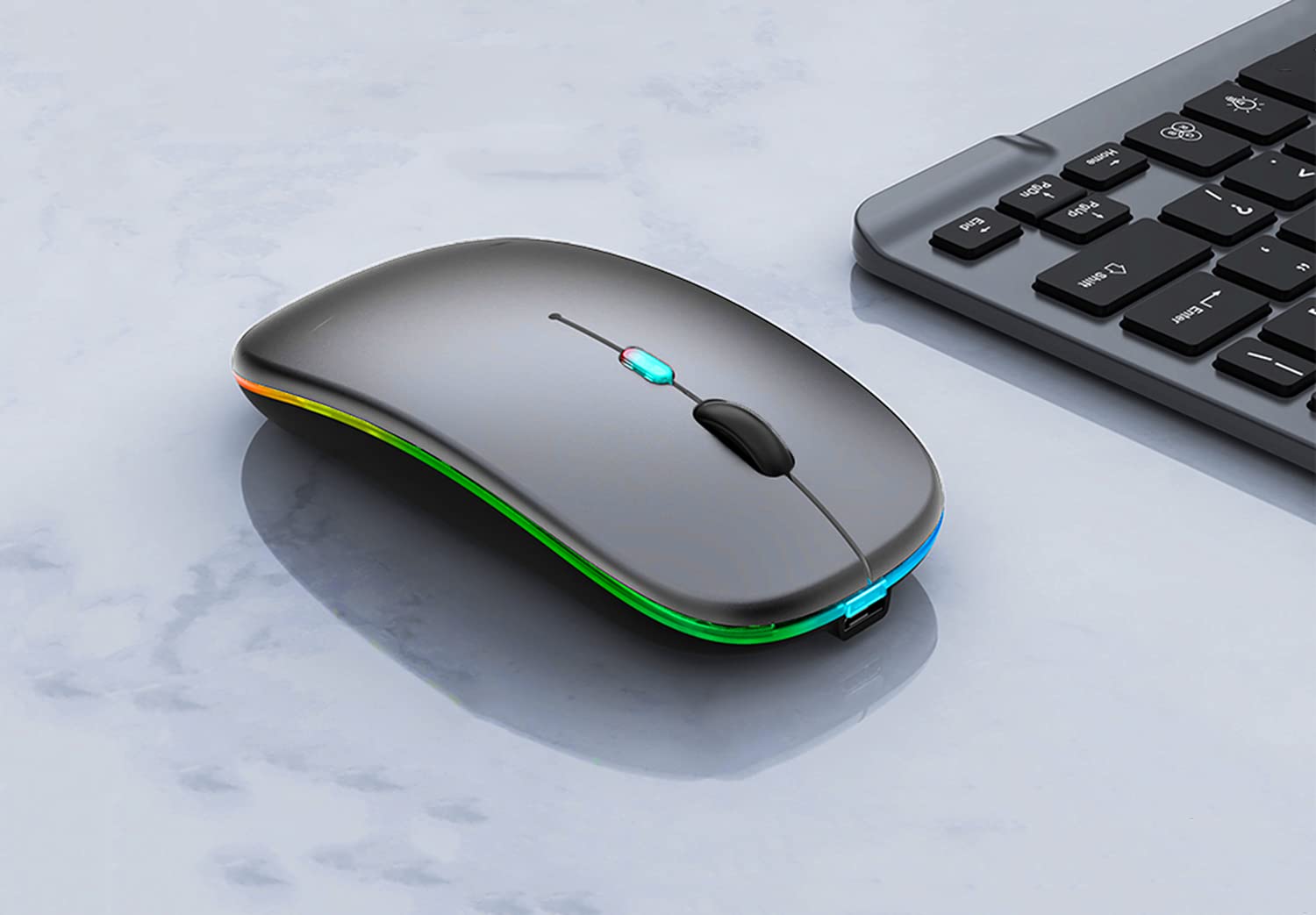 Wreanu Wireless Bluetooth Mouse,Led Rechargeable Silent Slim Laptop Mouse,Portable(Bt5.2 Or Usb Receiver) Dual Mode Computer Mou