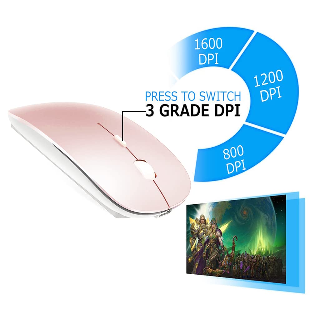 Klo Bluetooth Mouse For Macbook/Macbook Air/Pro/Ipad, Wireless Mouse For Laptop/Notebook/Pc/Ipad/Chromebook (Pink)