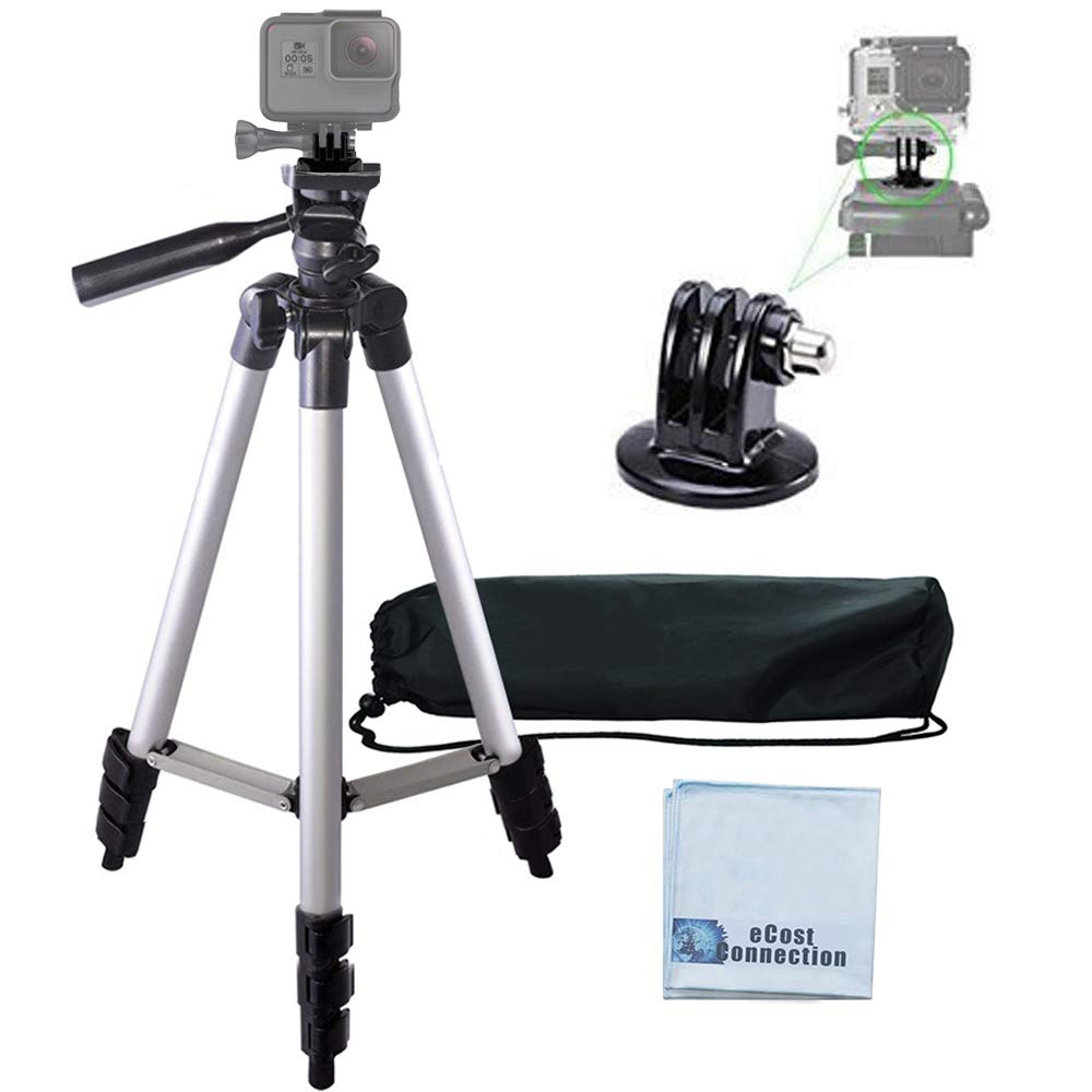 50 Aluminum Camera Tripod with Built in Bubble Level Indicator for All GoPro HERO Cameras + Tripod Mount & an eCostConnection Mi