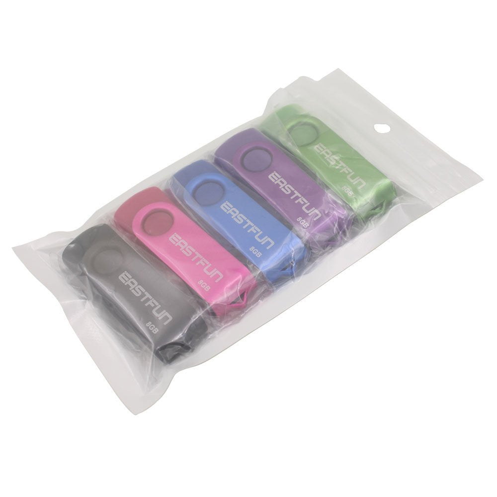 Eastfun 5 Pack 8Gb Usb Flash Drive Usb 2.0 Flash Memory Stick Fold Storage Thumb Stick Pen (Five Mixed Colors: Black Rose Blue Purple Green)