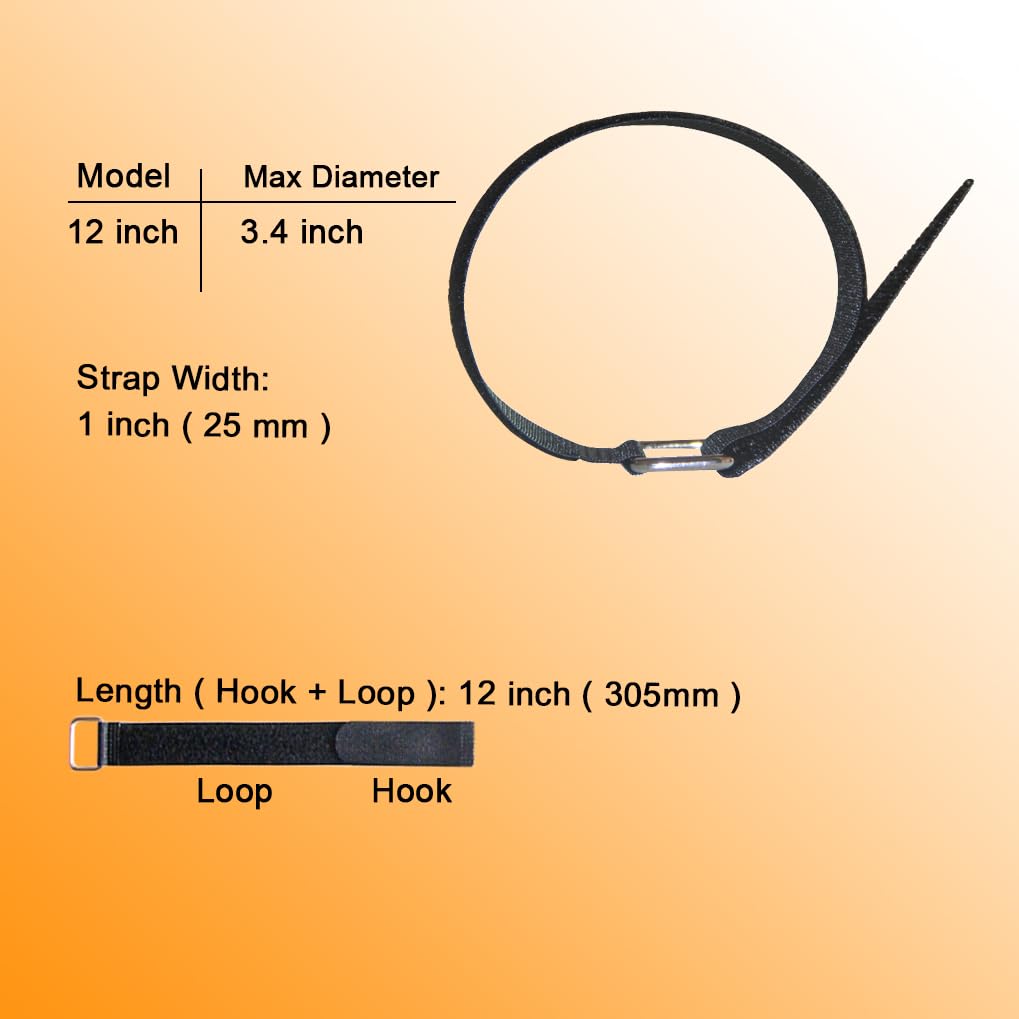 VIGAER Reusable Hook and Loop Fastening Cable Straps Metal Buckle Nylon Black 12 inch 12 Pack
