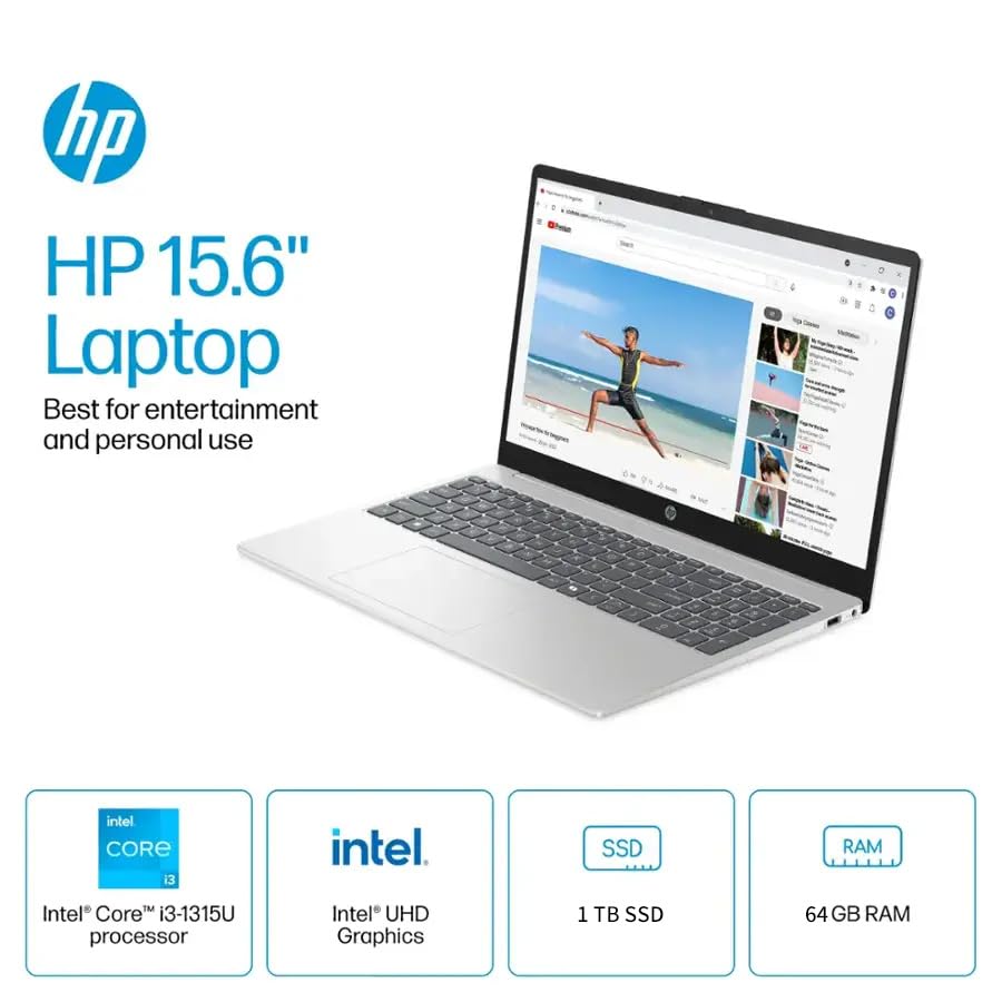 Hp 15.6'' Touchscreen Laptop Computer, Intel 13Th Core I3-1315U(Up To 4.5Ghz), Intel Uhd Graphics, 64 Gb Ram, 1 Tb Ssd, Long Bat