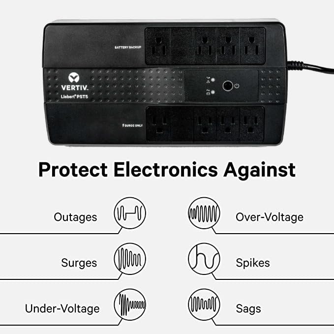 Liebert Pst5 Ups   500Va/300W 120V, Standby Power, 8 Outlets, Network Protection, 3 Year Warranty, Shutdown Software, Uninterrup