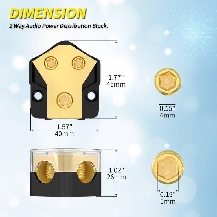 Joinfworld 12V Power Distribution Block Car Audio 2 Way Ground Distribution Block 0/2/4 Gauge In 4/8/10 Gauge Out 12 Volt Amp Distribution Block Splitter For Marine Automotive Car Boat