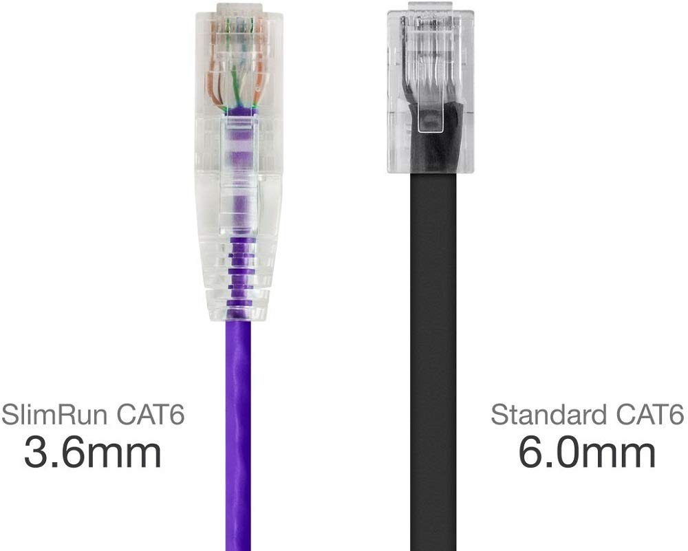 Monoprice Cat6 Ethernet Patch Cable   Snagless, Stranded, 550Mhz, Utp, Cmr Rated, 28Awg, 0.5 Feet, Purple   Slimrun Series