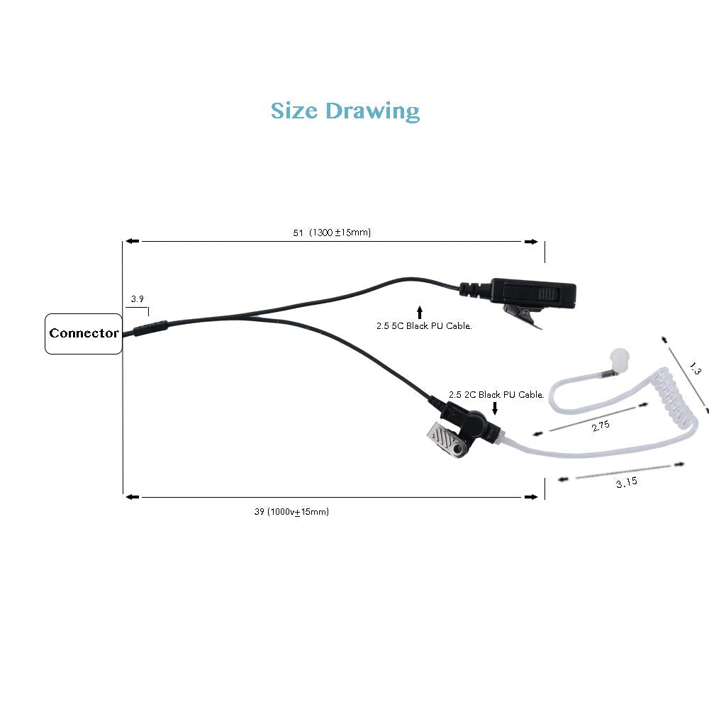 Klykon 2 Wire Surveillance Security Acoustic Tube Eeapiece Headset With Ptt Mic For Motorola Xpr3300E Xpr3500 Xpr3500E Xpr3000 X