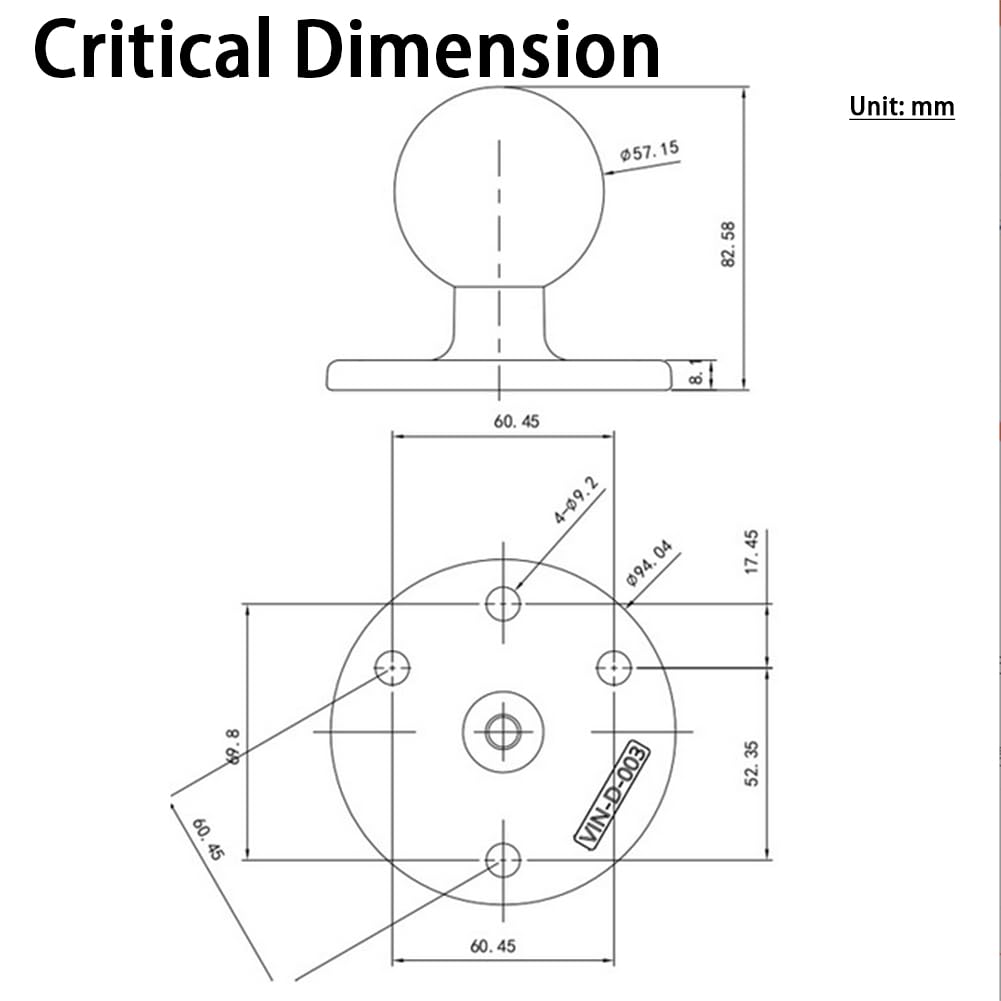 Strg 2.25'' Ball Mount With Amps Round Plate, Ball Mount Base Compatible With Ram And 2.25' D Size Double Socket Arm From Arkon, Ibolt And Tackform Enterprise Series