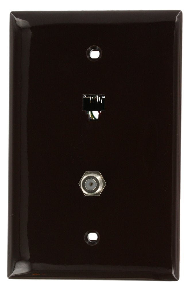 Leviton Midsize Telephone/Video Wall Jack, 6P4C X F, 40539-CMB, Brown
