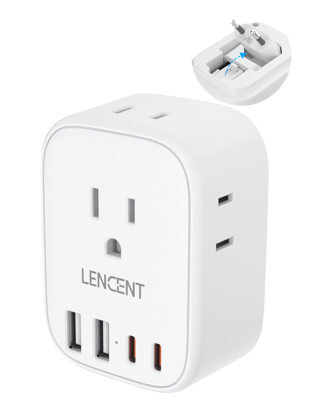 European Travel Plug Adapter, Lencent International Type C Foldable Power Plug With 4 Outlets, Usb C Charger Adaptor, Us To Most