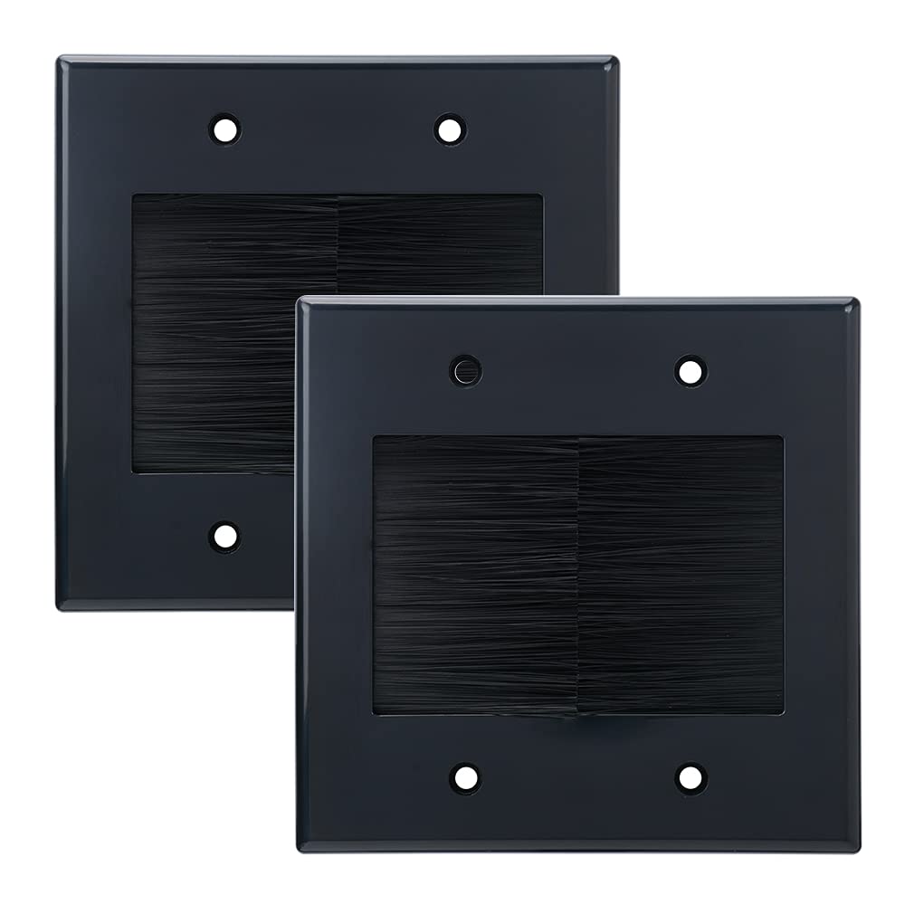 Kebulldola 2 Gang Brush Wall Plate (Black, 2 Pack), Double Gang Cable Wall Plate For Power Cords, Low Voltage Cables And Wires I
