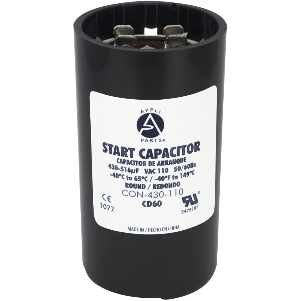 Appli Parts Motor Start Capacitor 430 516 Mfd (Microfarads) Uf 110 125 Vac Universal Fit For Electric Motor Applications 1 34 In