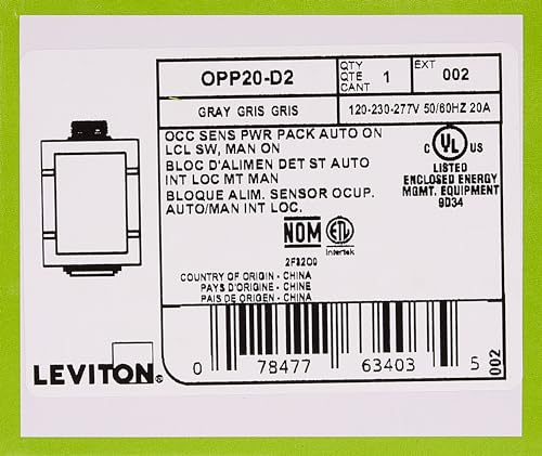 Leviton Opp20 D2 20 Amp Super Duty Power Pack For Occupancy Sensors, Basic With Auto On, Manual On And Local Switch Inputs, Gray