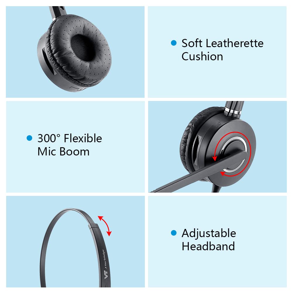 Telephone Headset Microphone Noise Cancelling Headphone Qd   Quick Disconnect Call Center Headset With Rj09 Cables Compatible Wi