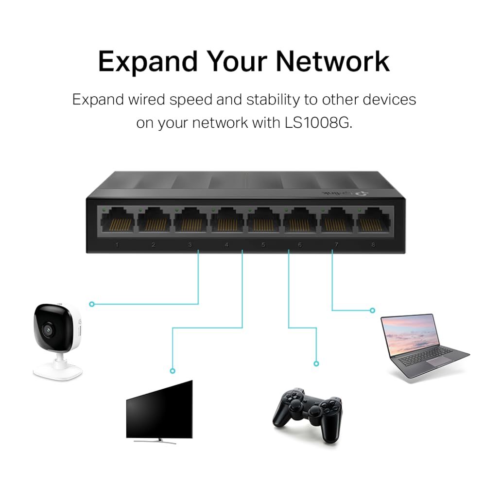 Tp-Link Litewave 8 Port Gigabit Ethernet Switch | Desktop Ethernet Splitter | Plastic Case | Unshielded Network Switch | Plug &