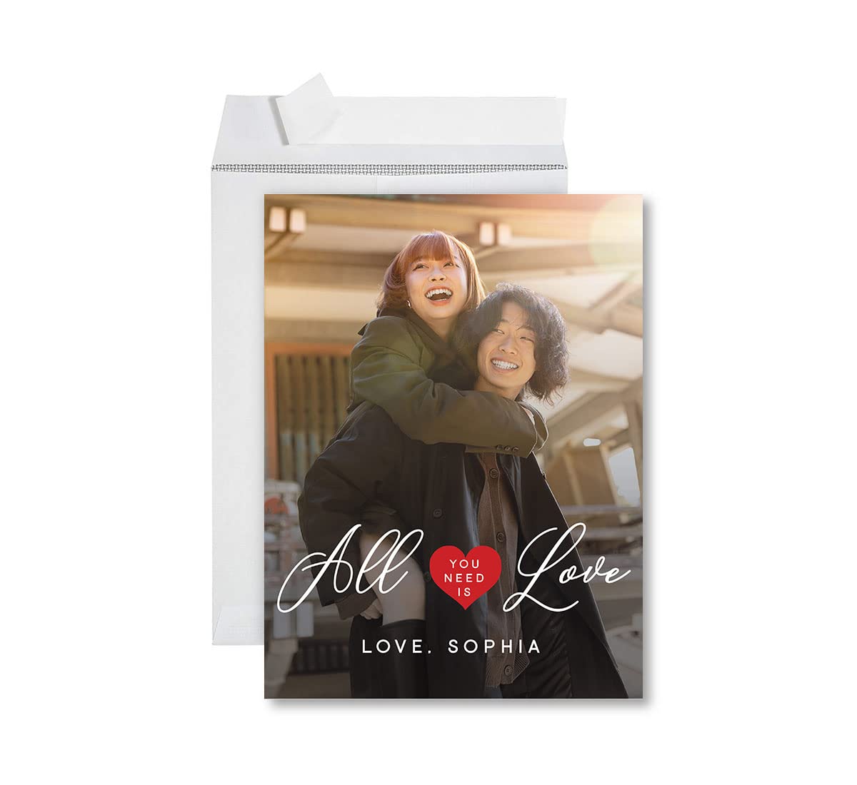 Andaz Press Personalized Photo Valentines Day Jumbo Card With Envelope 85 X 11 Inch, Custom All You Need Is Love Red Heart Valen