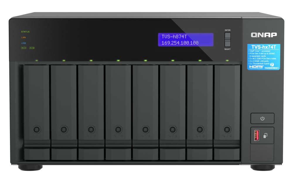 Qnap Tvs H874T I7 32G Us 8 Bay High Speed Desktop Nas With Intel 12Th Gen Cpu, Up To 64Gb Ddr4 Memory, Thunderbolt 4 And 2.5Gbe