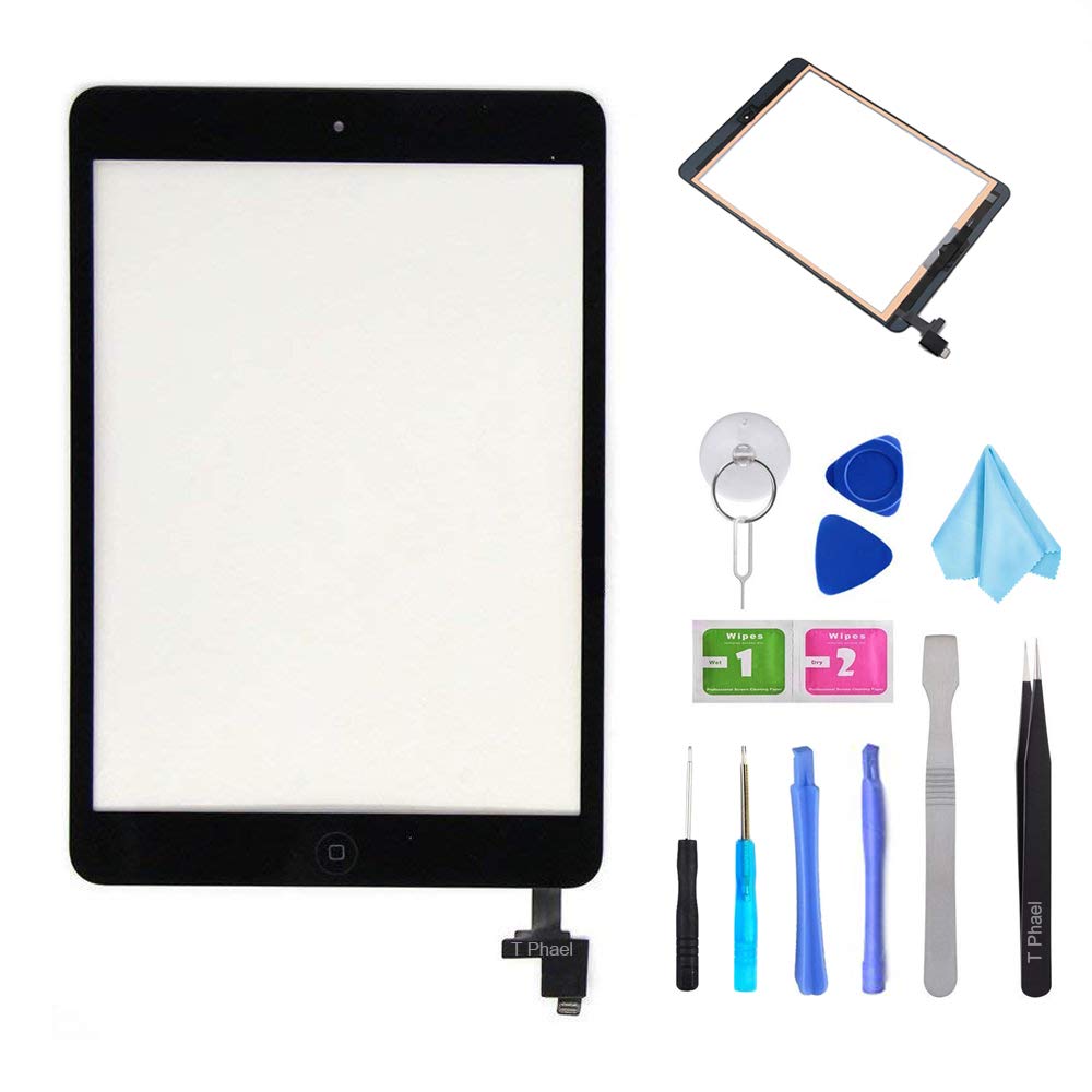 Black Digitizer Repair Kit For Ipad Mini 1&2 A1432 A1489 Touch Screen Digitizer Replacement With Ic Chip + Home Button + Tools +