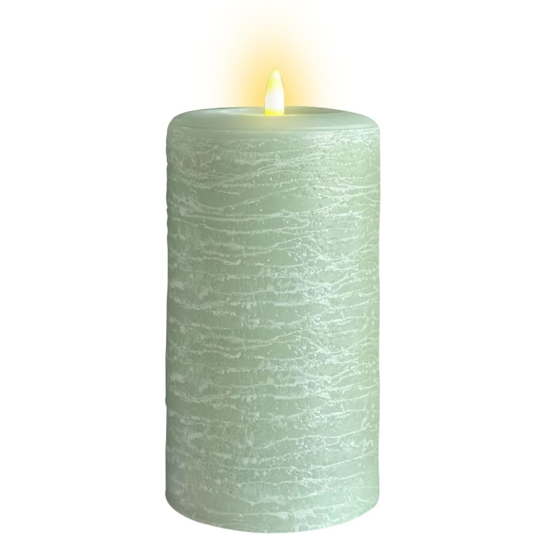 Lumipur Signature Natural Glow Flickering Flameless Led Wax Pillar Candle (4'' X 8'', Sage Green)