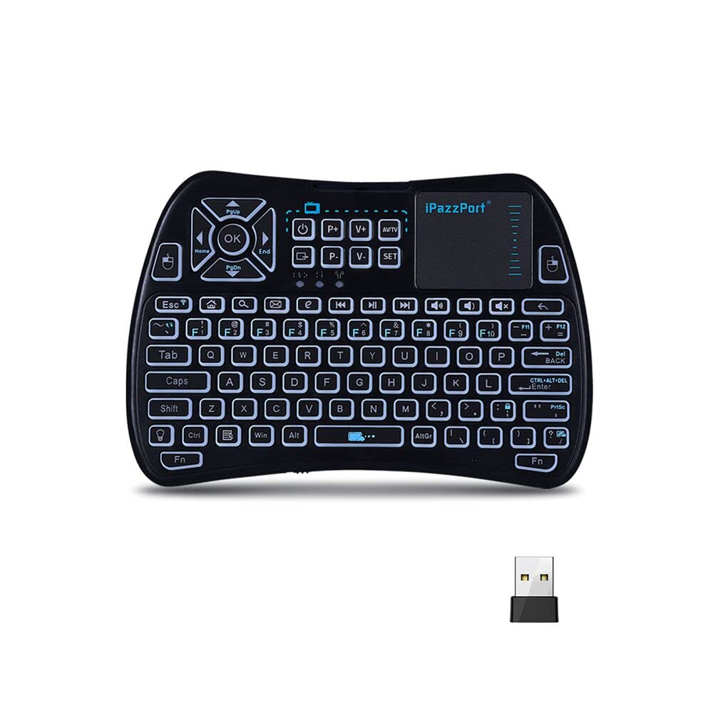 iPazzPort Bluetooth Mini Keyboard (IR Learning) Touchpad Mouse, Backlit 2.4GHz Wireless Keypad Remote Controller for Tablets, Sm
